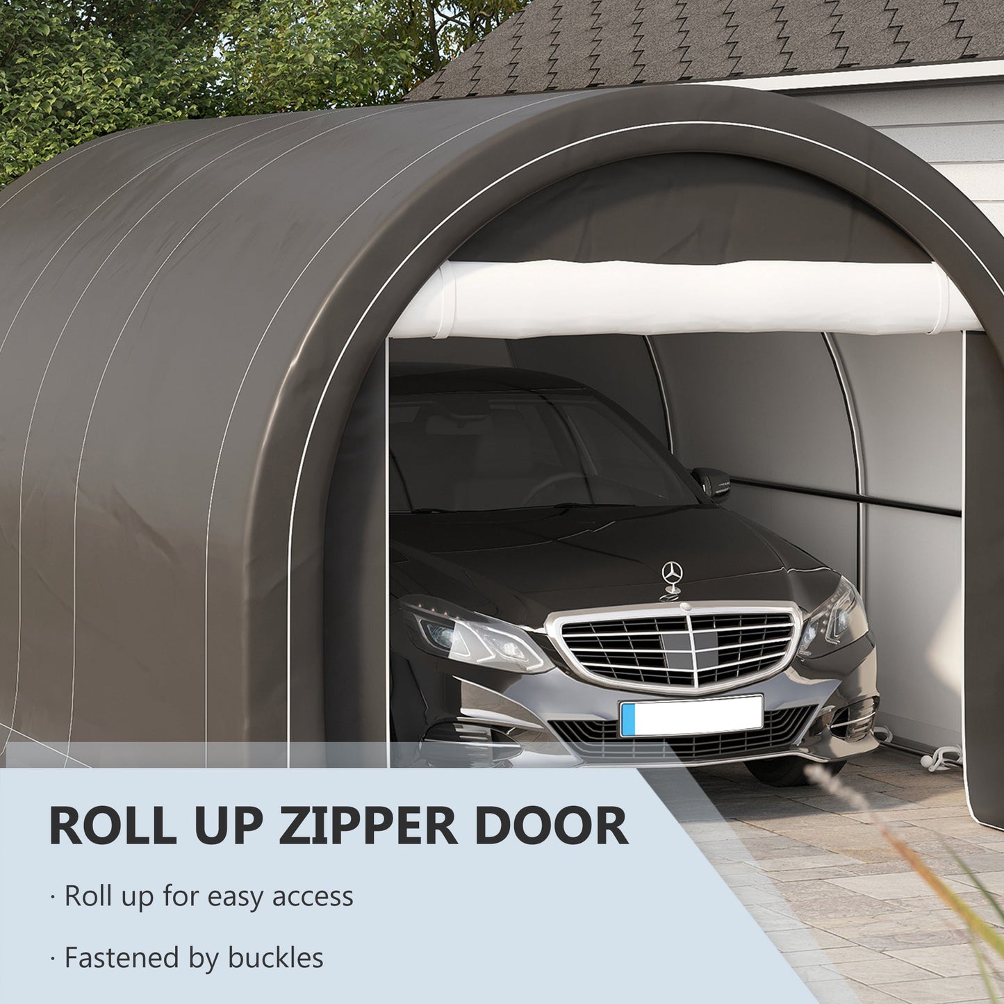 Miscellaneous-16' x 10' Carport, Heavy Duty Portable Garage / Storage Tent with Large Zippered Door, Anti-UV PE Canopy Cover for Car, Truck, Boat - Grey - Outdoor Style Company