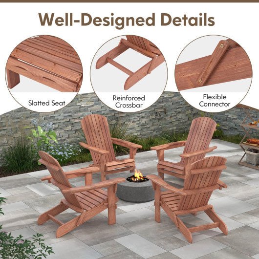  - 1 Piece Folding Adirondack Chair with High Backrest and Wide Armrests - Brown - Outdoor Style Company