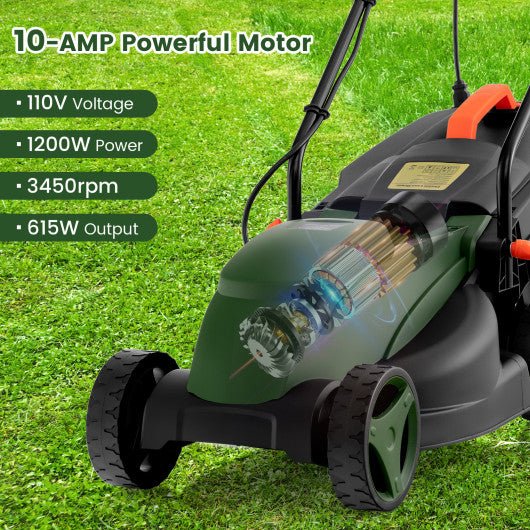  - 10 AMP 13 Inch Electric Corded Lawn Mower with Collection Box - Outdoor Style Company