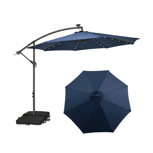  - 10 Feet Cantilever Umbrella with 32 LED Lights and Solar Panel Batteries - Outdoor Style Company