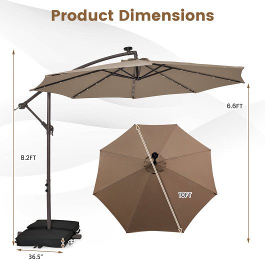  - 10 Feet Cantilever Umbrella with 32 LED Lights and Solar Panel Batteries - Outdoor Style Company