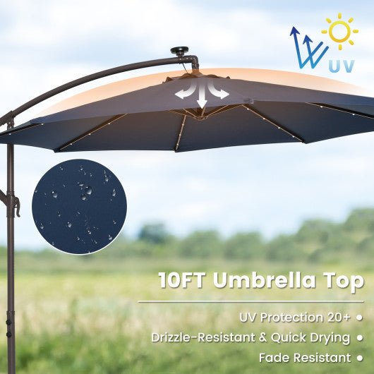  - 10 Feet Cantilever Umbrella with 32 LED Lights and Solar Panel Batteries - Outdoor Style Company