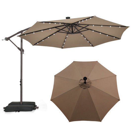  - 10 Feet Cantilever Umbrella with 32 LED Lights and Solar Panel Batteries - Outdoor Style Company