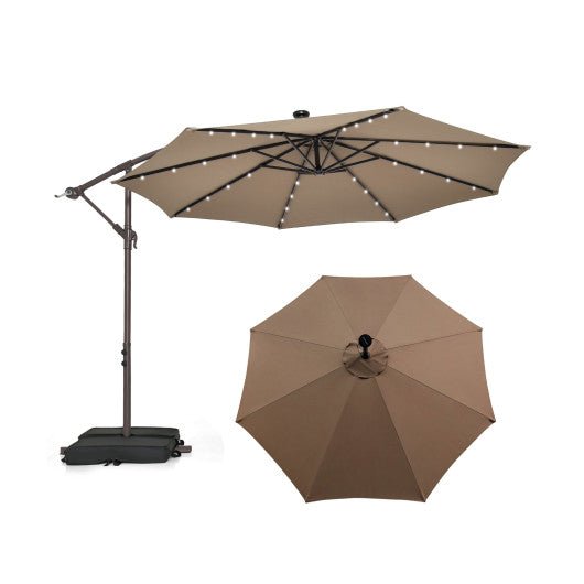  - 10 Feet Cantilever Umbrella with 32 LED Lights and Solar Panel Batteries - Outdoor Style Company