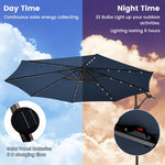  - 10 Feet Cantilever Umbrella with 32 LED Lights and Solar Panel Batteries - Navy - Outdoor Style Company