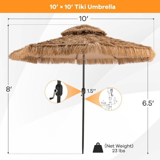  - 10 Feet Hawaiian Style Solar Lighted Thatched Tiki Patio Umbrella - Outdoor Style Company