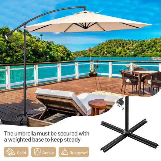  - 10 Feet Offset Umbrella with 8 Ribs Cantilever and Cross Base - Outdoor Style Company