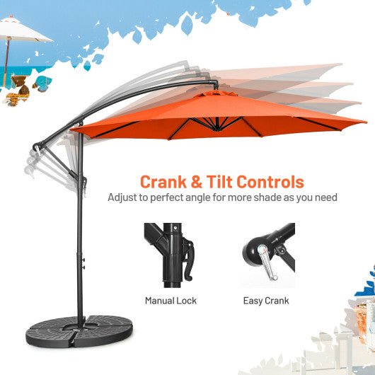  - 10 Feet Offset Umbrella with 8 Ribs Cantilever and Cross Base - Outdoor Style Company