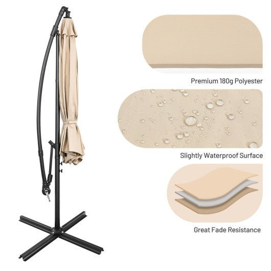  - 10 Feet Offset Umbrella with 8 Ribs Cantilever and Cross Base - Beige - Outdoor Style Company