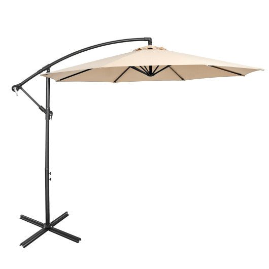  - 10 Feet Offset Umbrella with 8 Ribs Cantilever and Cross Base - Beige - Outdoor Style Company