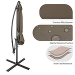  - 10 Feet Offset Umbrella with 8 Ribs Cantilever and Cross Base - Brown - Outdoor Style Company