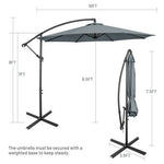  - 10 Feet Offset Umbrella with 8 Ribs Cantilever and Cross Base - Gray - Outdoor Style Company