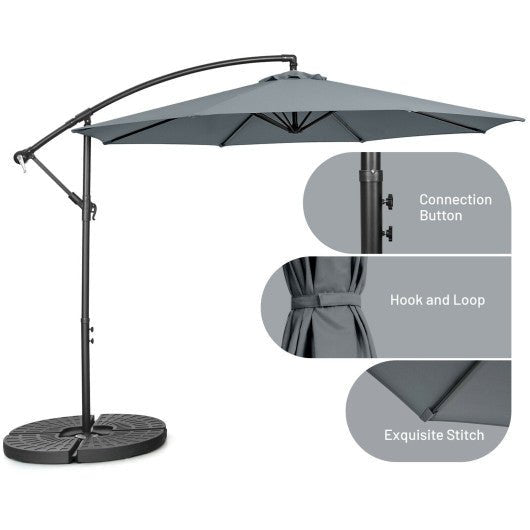  - 10 Feet Offset Umbrella with 8 Ribs Cantilever and Cross Base - Gray - Outdoor Style Company