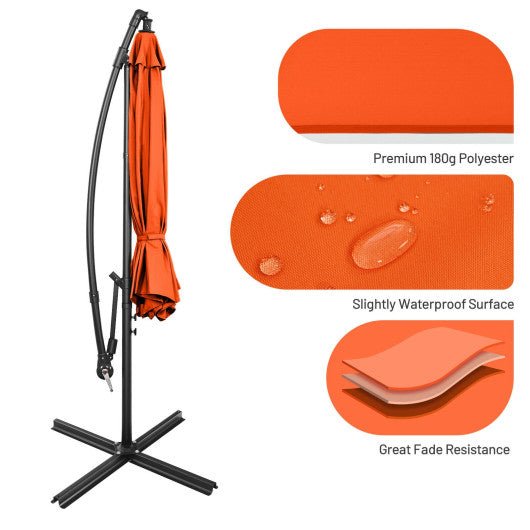  - 10 Feet Offset Umbrella with 8 Ribs Cantilever and Cross Base - Orange - Outdoor Style Company