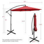  - 10 Feet Offset Umbrella with 8 Ribs Cantilever and Cross Base - Red - Outdoor Style Company