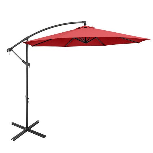  - 10 Feet Offset Umbrella with 8 Ribs Cantilever and Cross Base - Red - Outdoor Style Company