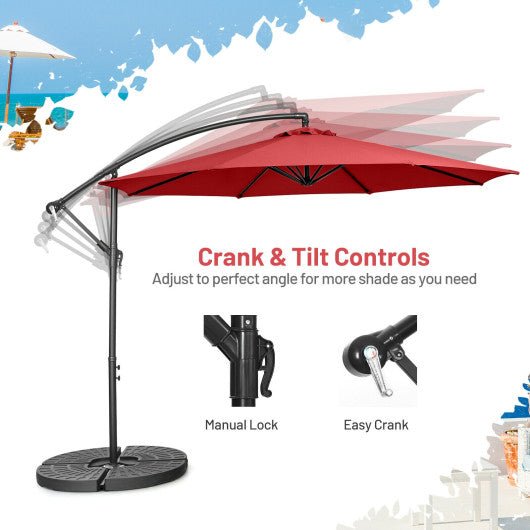  - 10 Feet Offset Umbrella with 8 Ribs Cantilever and Cross Base - Red - Outdoor Style Company