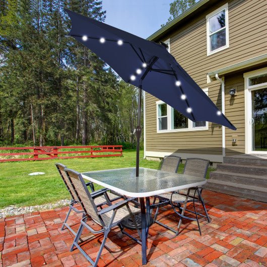  - 10 Feet Outdoor Patio umbrella with Bright Solar LED Lights - Dark Blue - Outdoor Style Company