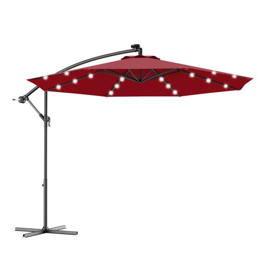  - 10 Feet Patio Hanging Solar LED Umbrella Sun Shade with Cross Base - Outdoor Style Company