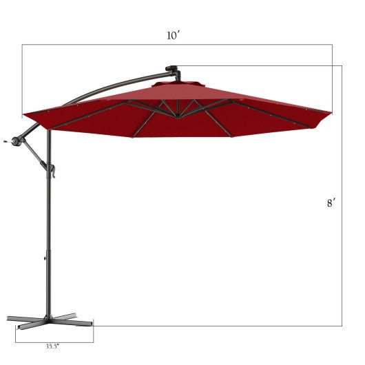  - 10 Feet Patio Hanging Solar LED Umbrella Sun Shade with Cross Base - Outdoor Style Company