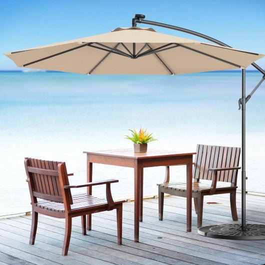  - 10 Feet Patio Hanging Solar LED Umbrella Sun Shade with Cross Base - Outdoor Style Company