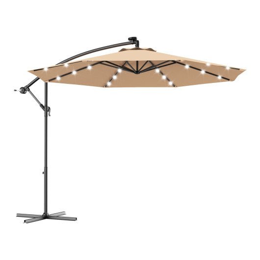  - 10 Feet Patio Hanging Solar LED Umbrella Sun Shade with Cross Base - Outdoor Style Company