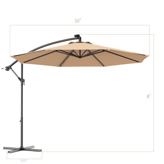  - 10 Feet Patio Hanging Solar LED Umbrella Sun Shade with Cross Base - Outdoor Style Company