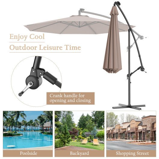  - 10 Feet Patio Hanging Solar LED Umbrella Sun Shade with Cross Base - Outdoor Style Company