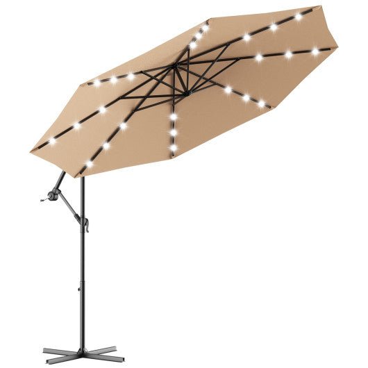  - 10 Feet Patio Hanging Solar LED Umbrella Sun Shade with Cross Base - Outdoor Style Company