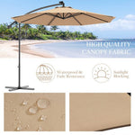  - 10 Feet Patio Hanging Solar LED Umbrella Sun Shade with Cross Base - Beige - Outdoor Style Company