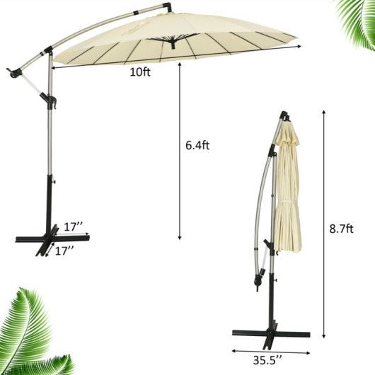  - 10 Feet Patio Offset Umbrella Market Hanging Umbrella for Backyard Poolside Lawn Garden - Beige - Outdoor Style Company