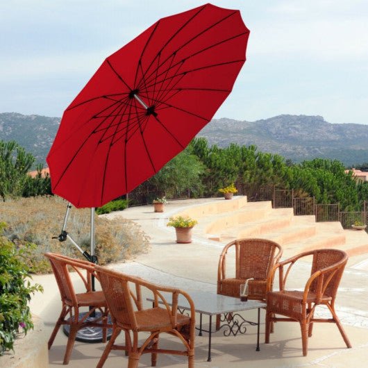  - 10 Feet Patio Offset Umbrella Market Hanging Umbrella for Backyard Poolside Lawn Garden - Dark Red - Outdoor Style Company