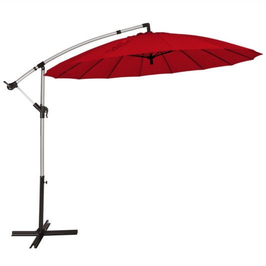  - 10 Feet Patio Offset Umbrella Market Hanging Umbrella for Backyard Poolside Lawn Garden - Dark Red - Outdoor Style Company