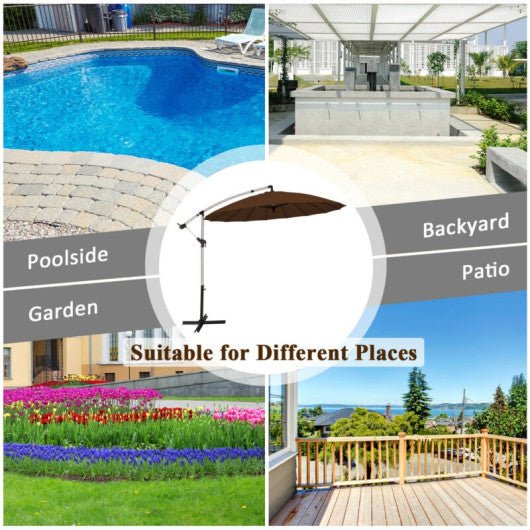  - 10 Feet Patio Offset Umbrella Market Hanging Umbrella for Backyard Poolside Lawn Garden - Tan - Outdoor Style Company