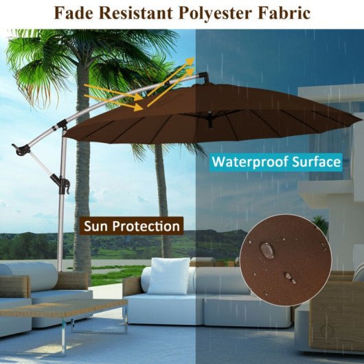  - 10 Feet Patio Offset Umbrella Market Hanging Umbrella for Backyard Poolside Lawn Garden - Tan - Outdoor Style Company