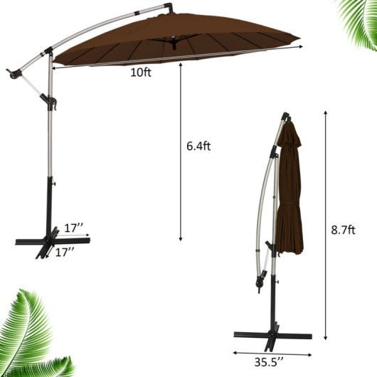  - 10 Feet Patio Offset Umbrella Market Hanging Umbrella for Backyard Poolside Lawn Garden - Tan - Outdoor Style Company