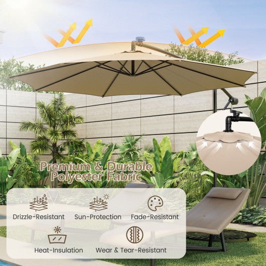  - 10 Feet Patio Offset Umbrella with 112 Solar - Powered LED Lights - Beige - Outdoor Style Company