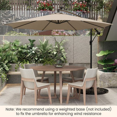  - 10 Feet Patio Offset Umbrella with 112 Solar - Powered LED Lights - Beige - Outdoor Style Company