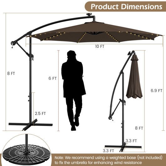  - 10 Feet Patio Offset Umbrella with 112 Solar - Powered LED Lights - Beige - Coffee - Outdoor Style Company