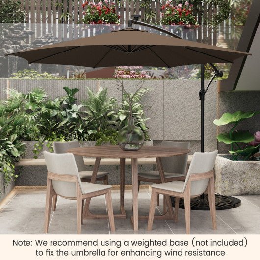  - 10 Feet Patio Offset Umbrella with 112 Solar - Powered LED Lights - Beige - Coffee - Outdoor Style Company