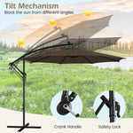  - 10 Feet Patio Offset Umbrella with 112 Solar - Powered LED Lights - Beige - Coffee - Outdoor Style Company