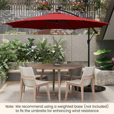  - 10 Feet Patio Offset Umbrella with 112 Solar - Powered LED Lights - Beige - Wine - Outdoor Style Company