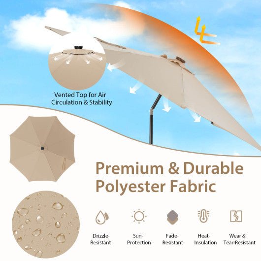  - 10 Feet Patio Umbrella with 112 Solar Lights and Crank Handle - Beige - Outdoor Style Company