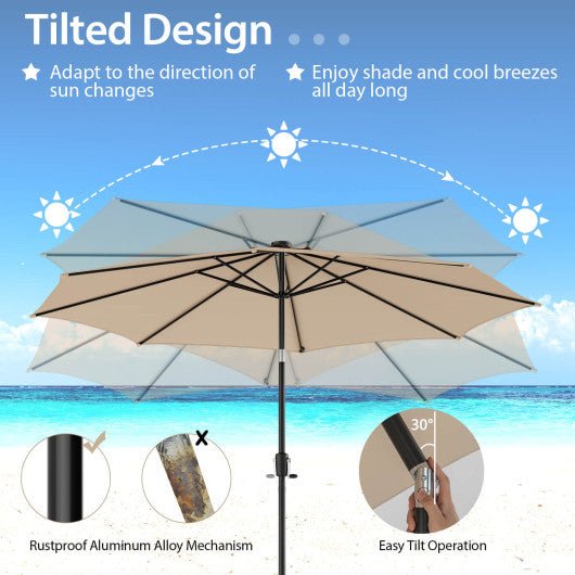  - 10 Feet Patio Umbrella with 112 Solar Lights and Crank Handle - Beige - Outdoor Style Company