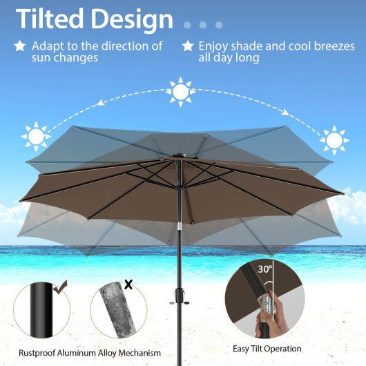  - 10 Feet Patio Umbrella with 112 Solar Lights and Crank Handle - Coffee - Outdoor Style Company