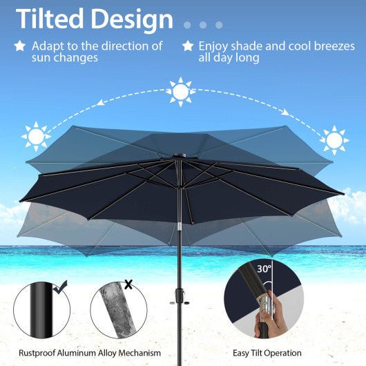  - 10 Feet Patio Umbrella with 112 Solar Lights and Crank Handle - Navy - Outdoor Style Company