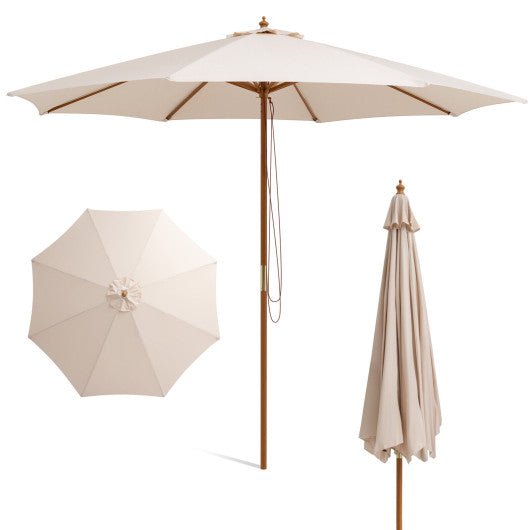  - 10 Feet Patio Umbrella with 8 Wooden Ribs and 3 Adjustable Heights - Outdoor Style Company