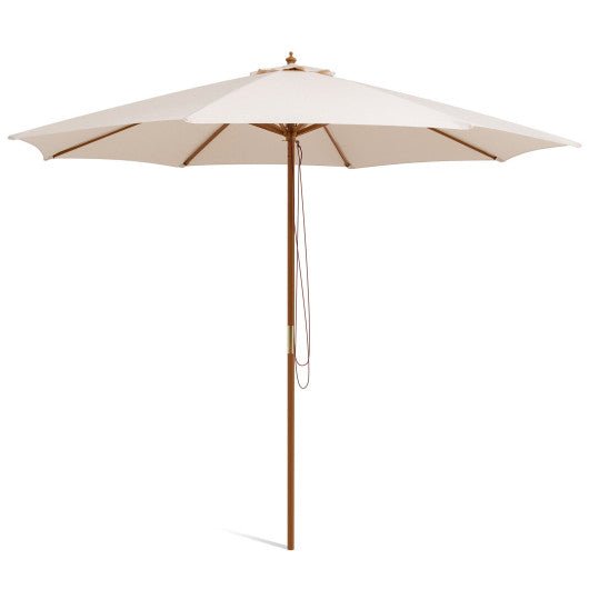  - 10 Feet Patio Umbrella with 8 Wooden Ribs and 3 Adjustable Heights - Outdoor Style Company