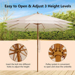  - 10 Feet Patio Umbrella with 8 Wooden Ribs and 3 Adjustable Heights - Outdoor Style Company