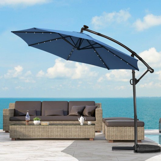 10 solar patio umbrella 10 ft 360° Rotation Solar Powered LED Patio Offset Umbrella without Weight Base